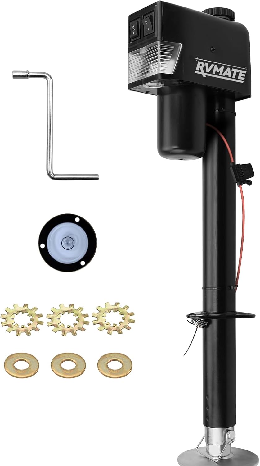 RVMATE Electric A-Frame Trailer Jack up to 3500-4000lbs Heavy Duty RV Electric Power Tongue Jack with Accessories Manual Crank Handle
