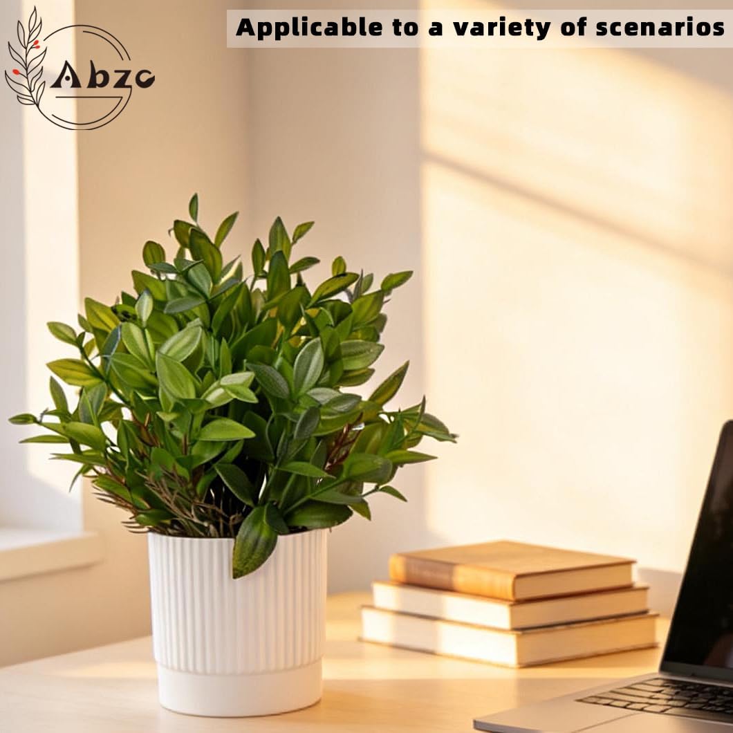 Abzo 2 Pack Artificial Potted Plants Fake Plants Artificial Plastic Plants for Table Desk Bathroom Shelf Home Kitchen Office Decor