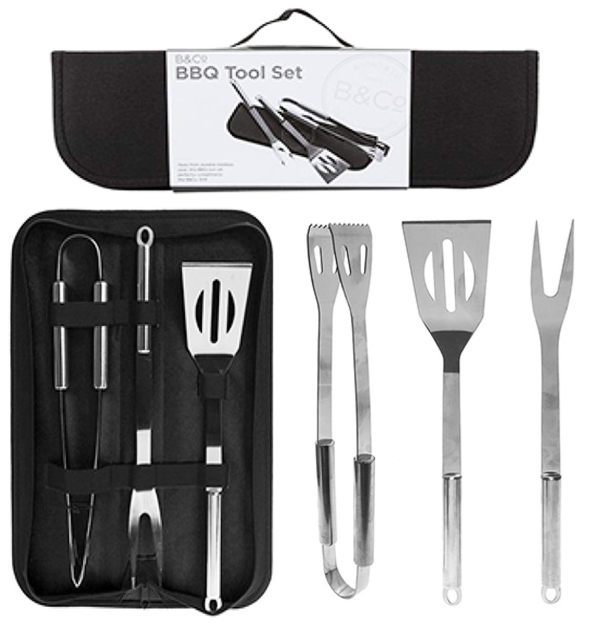 B&Co Narzędzia Kemping BBQ, Unisex Dorosły, Srebrny/Czarny, Jeden rozmiar