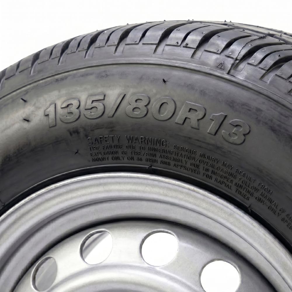 Roue complète 135/80R13 13" - 4 Trous - Entraxe 130mm - Déport 20 - Pour remorque - 13 pouces - Largeur 135mm - Indice de vitesse T 190km/h - Indice de charge 70 (335kg)