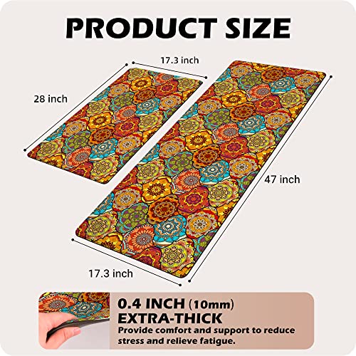 Boho Style Kitchen Rugs Kitchen Mat Set Of 2, Retro Farmhouse Anti-Fatigue Floor Mat Heavy Duty Waterproof Comfort Standing Runner Rugs Bohemian Carpet 17.3"X28"+17.3"X47" #TOP2