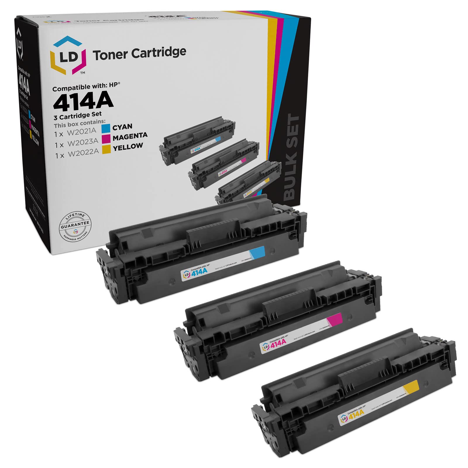 LD Products Compatible Toner Cartridge Replacements for HP 414A (Cyan, Magenta, Yellow, 3-Pack) for use in Color Laserjet: M454dn, Pro M454dw, Pro MFP M479dw, Pro MFP M479fdn, Pro MFP M479fdw