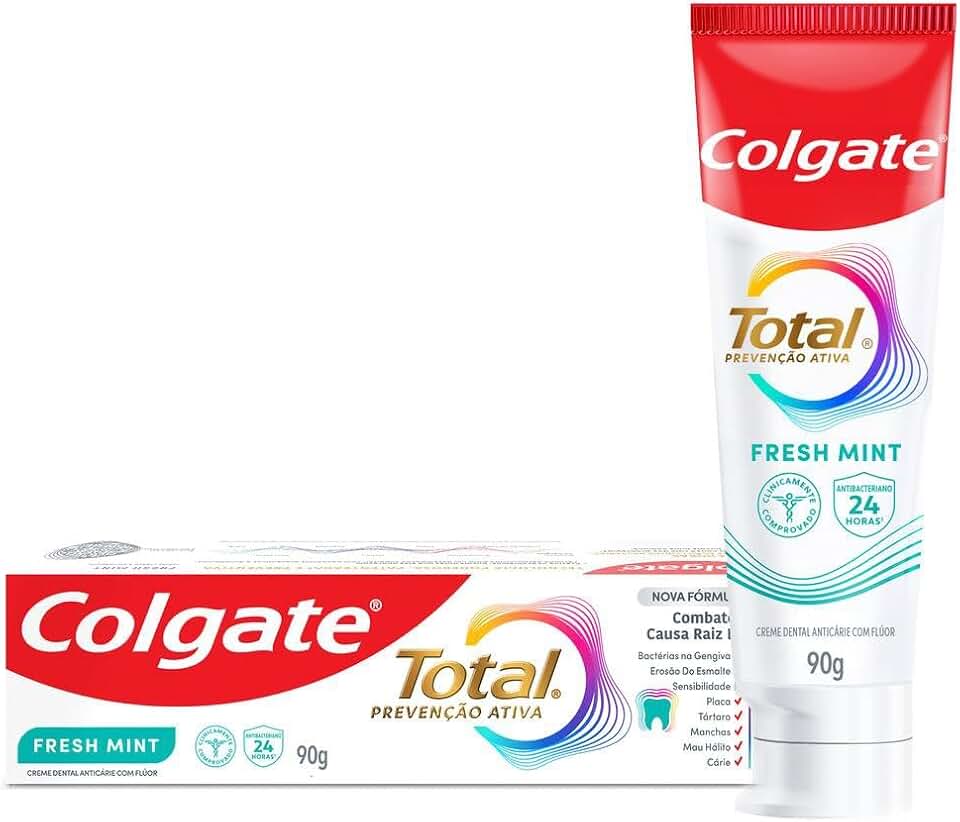 Creme Dental Colgate Total Fresh Mint, Anticárie com Flúor, para um Hálito Fresco e Duradouro, 90g