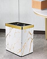 Vista 3 de Basurero pequeño de oficina para dormitorio, papelera rectangular delgada para baño, cocina, 2.6 galones (mármol blanco dorado)