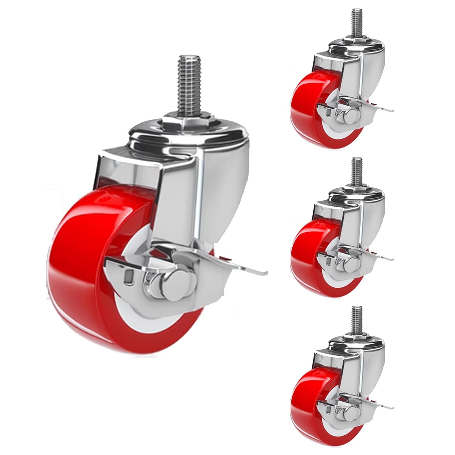 Confezione da 4 rotelle per mobili da 2 Pollici con Perno filettato M8/10,Ruote girevoli in PU Resistenti,Antiscivolo e silenziose con bloccaggio,Ideali per armadi e mobili.