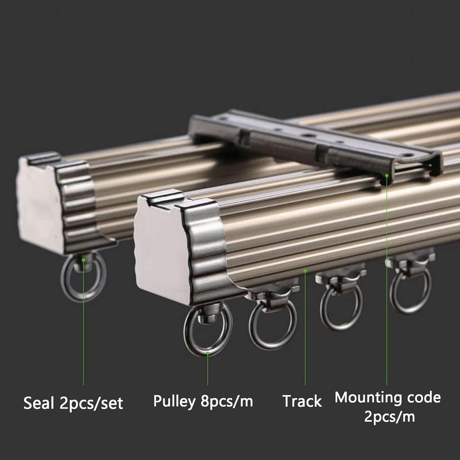 Wytrzymały system szyn z podwójną zasłoną do zatoki elastyczny aluminiowy karnisz, akcesoria, cichy podwójny pręt do zasłon, 3,5 m, czarny