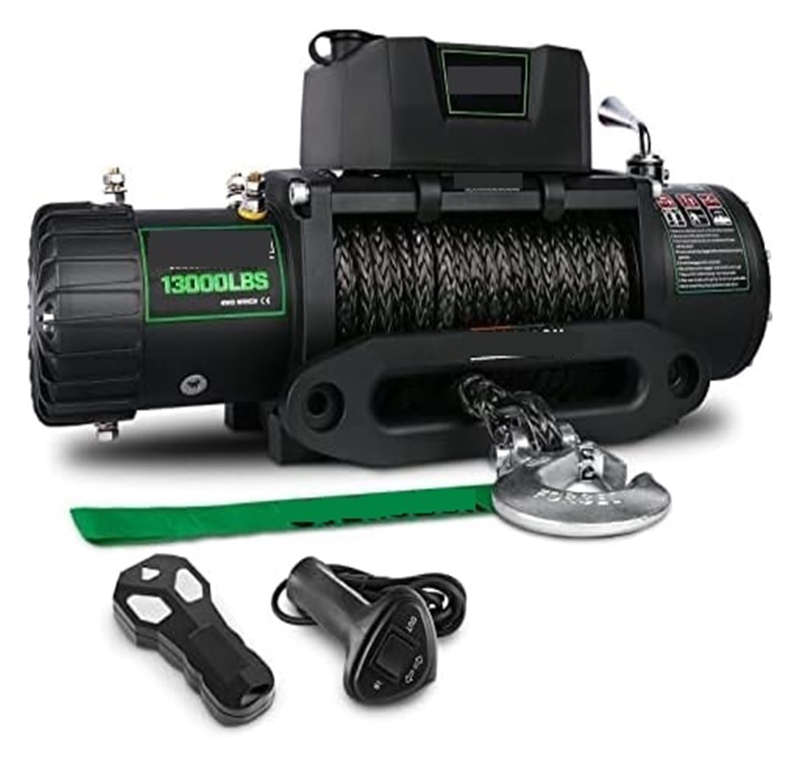 Cuerdas para Remolque, Cabrestante 13000lb. Kit de cabrestante Cuerda sintética, cabrestante Impermeable de 12 V con Control Remoto inalámbrico de Mano y con Cable, for camión SUV(13500 LB.)