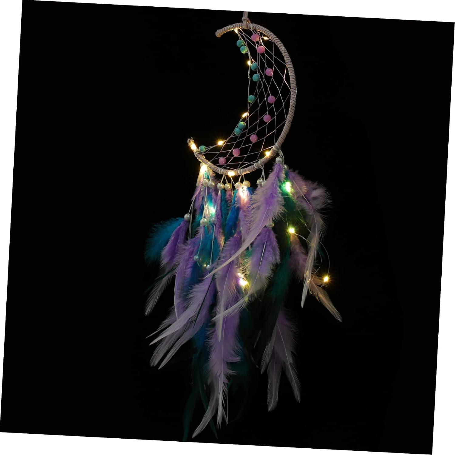 PRETYZOOM Moon Dream Catcher with Light Aesthetic Girls Room Wall Hanging Decor for Bedroom Nursery Dormitory Versatile Home Decoration for Warm Vibes and Cozy Atmosphere