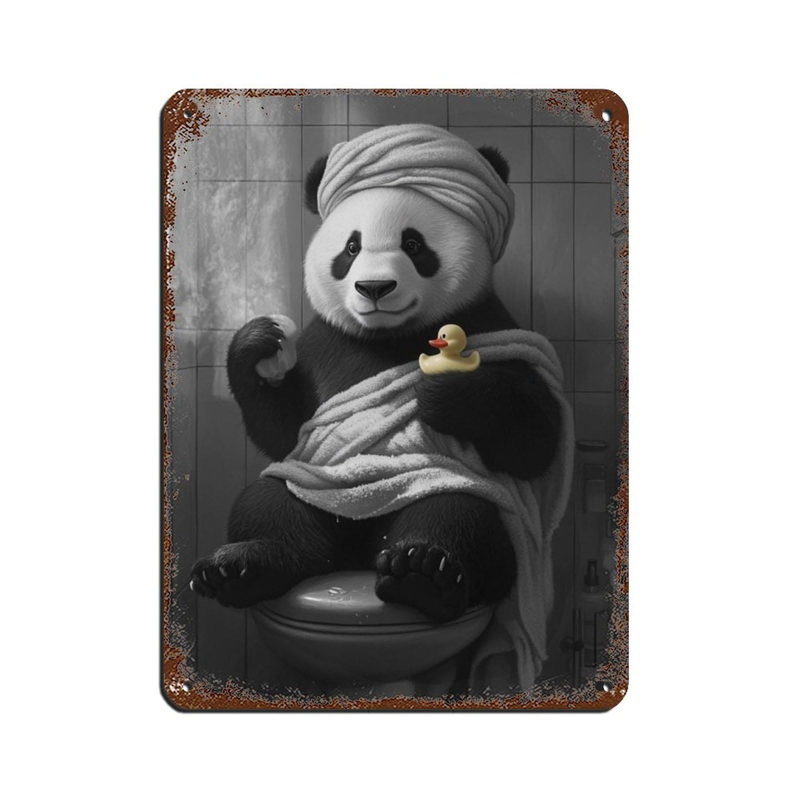 Cute Panda BathroomBlack And White Panda Retro Poster Metal Tin Sign Chic Art Retro Iron Painting Bar People Cave Cafe Family Garage Poster Wall Decoration 12x16inch(30x40cm)