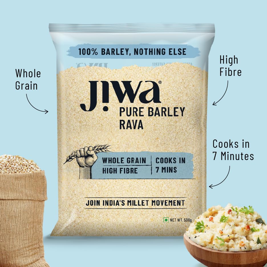 Image of Jiwa Pure Barley Rava | 500 G | Cooks In 7 Minutes | Millet | Jau Rava | Low GI | Suitable for Diabetics