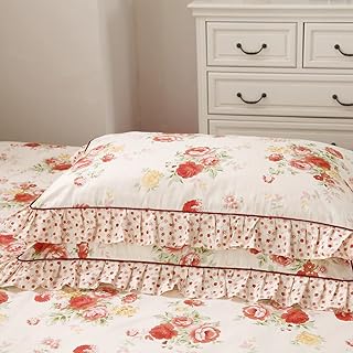 HOLY HOME Vintage Country Roses Floral Print Pillowcases Ruffles Shabby Chic Pillow Shams Standard Pack of 2 (Rose)