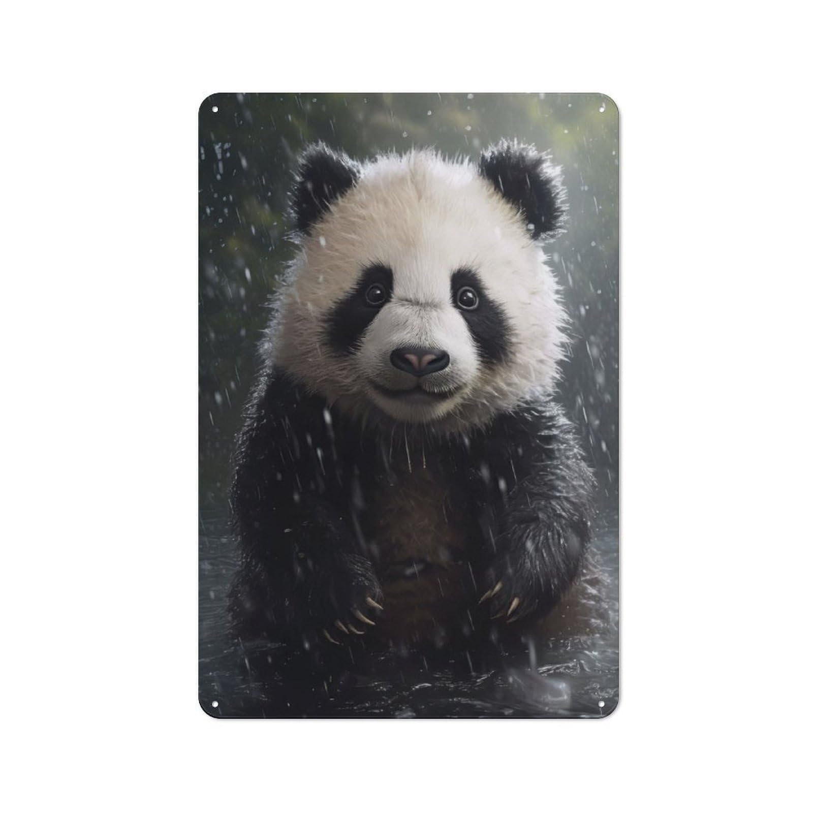 Junmoney Cute Wet Panda 30X20cm Retro Metal Plaque With For Kitchen Or Home Bar, For Garage, Workshop And Man Cave Decoration