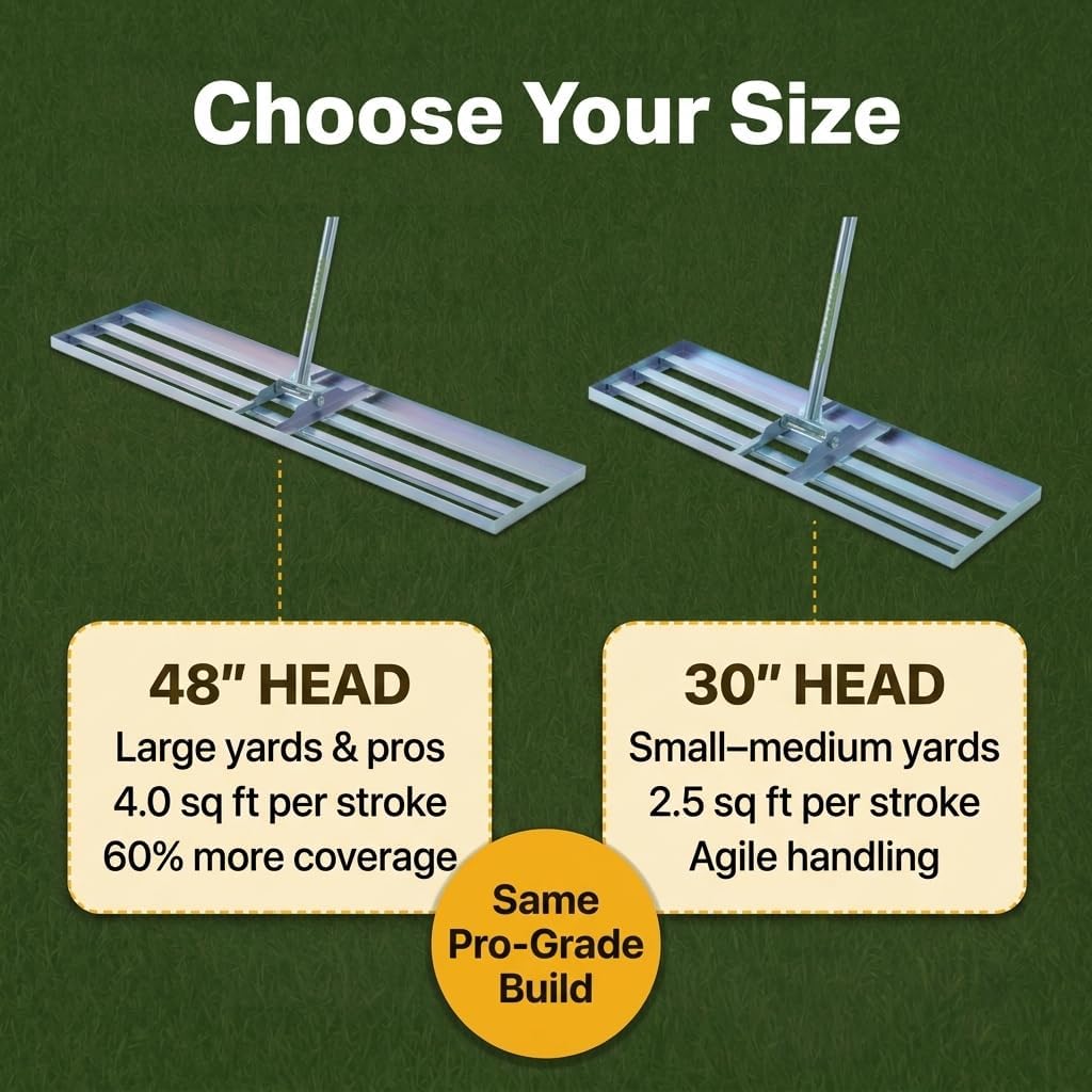 Lawn Leveling Rake 48″ x 10″ – Heavy Duty Carbon Steel Ground Leveler Tool for Yard, Soil, Sand & Grass – Professional Landscape Rake for Lawn, Garden & Golf Course (48 inch)