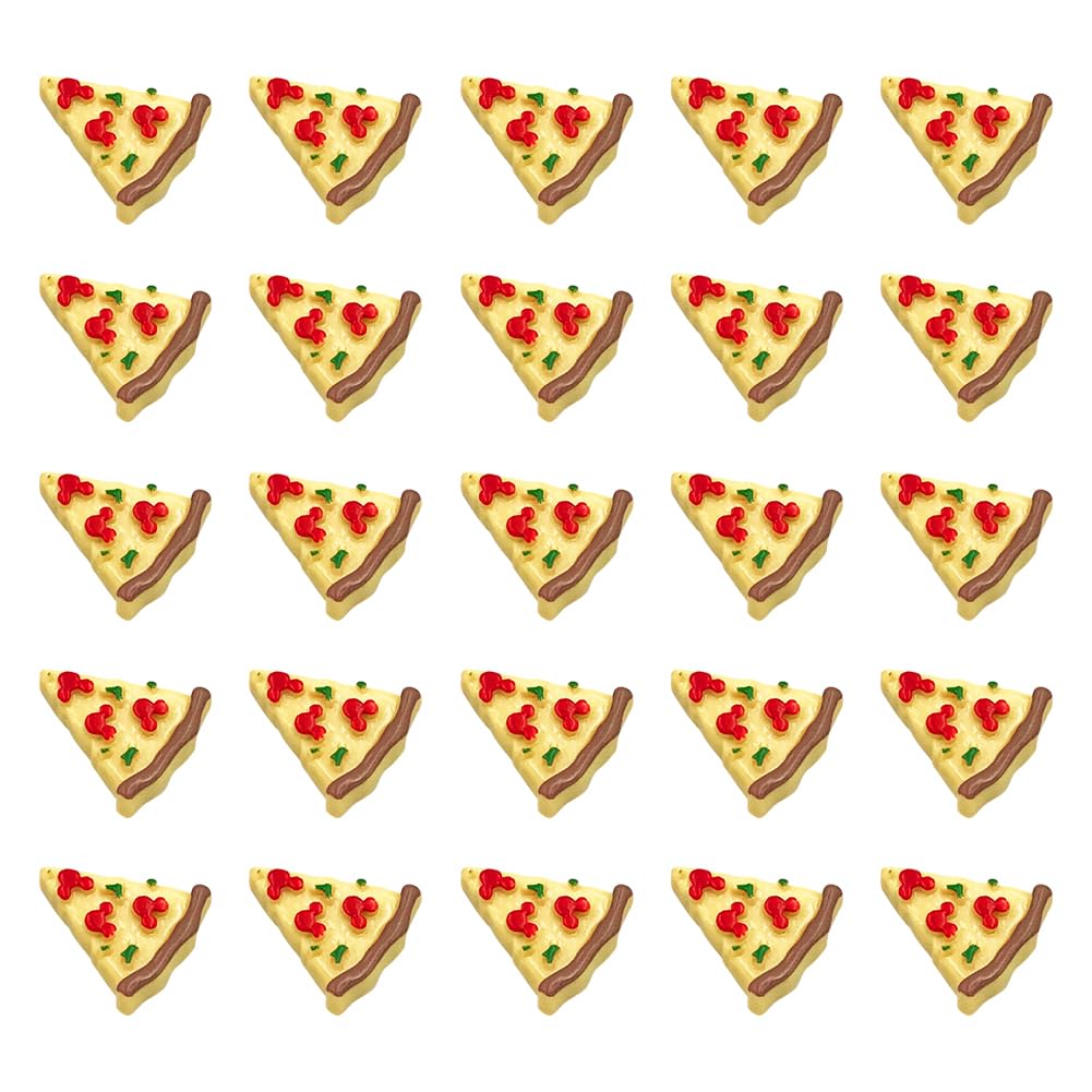 HugeDE 40 Pcs Small Plastic Pizzas Artificial Pizza Slices Resin Pizza Cabochons Realistic Pizza Charms Cute Pizza Embellishments Imitation Food Decorations for Crafts