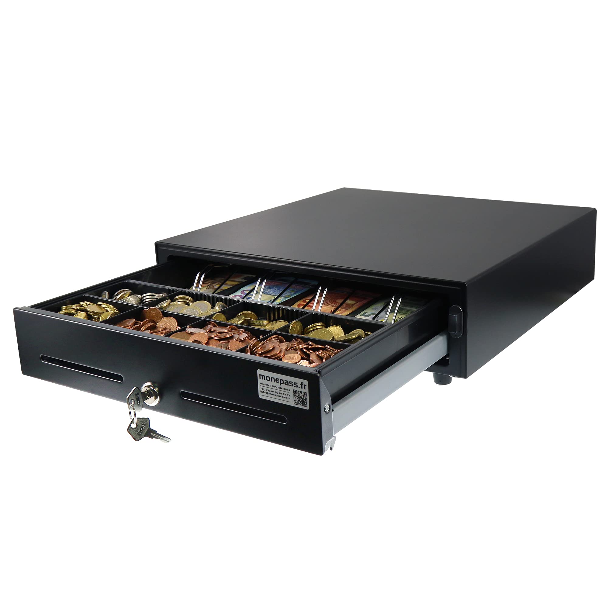 Monepass CD200b2-4B/8C Tiroir-caisse 41 cm à ouverture manuelle avec Insert amovible