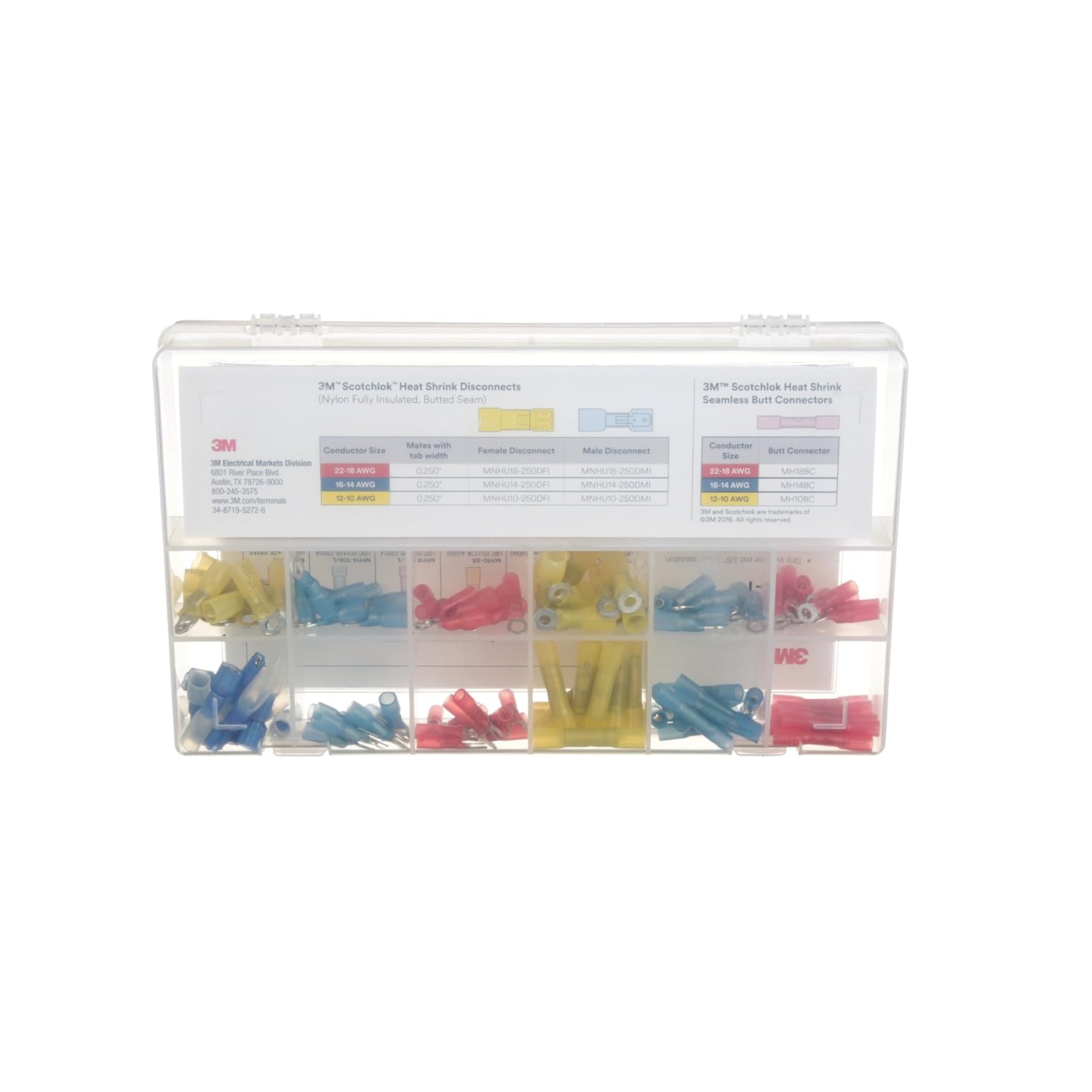 3M Heat Shrink Terminal Kit, SHSTK-1, selection of 12 terminals, refillable kit is compact, portable and durable, 1 Kit of 120 pieces
