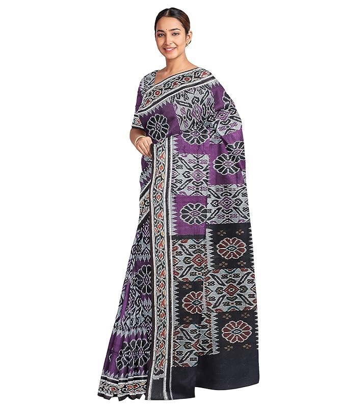 Image of Ikat Women's Cotton Saree, Handmade Pure Cotton Khandua Saree, Ikkat Orissa Traditional Handloom Saree without Blouse
