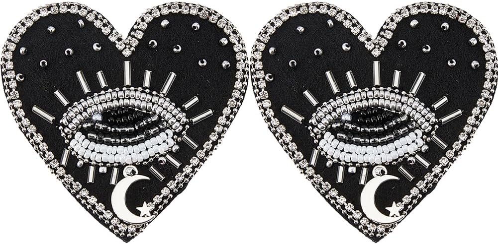 SUPERFINDINGS 2Pcs Heart Evil Eye Patch 69x63mm Vintage Weeping Eye Appliques Sequin Heart Applique Sew On Pearl Beaded Heart Patch for Clothing Jeans Jackets Handbag Shoes DIY Decor,Pink