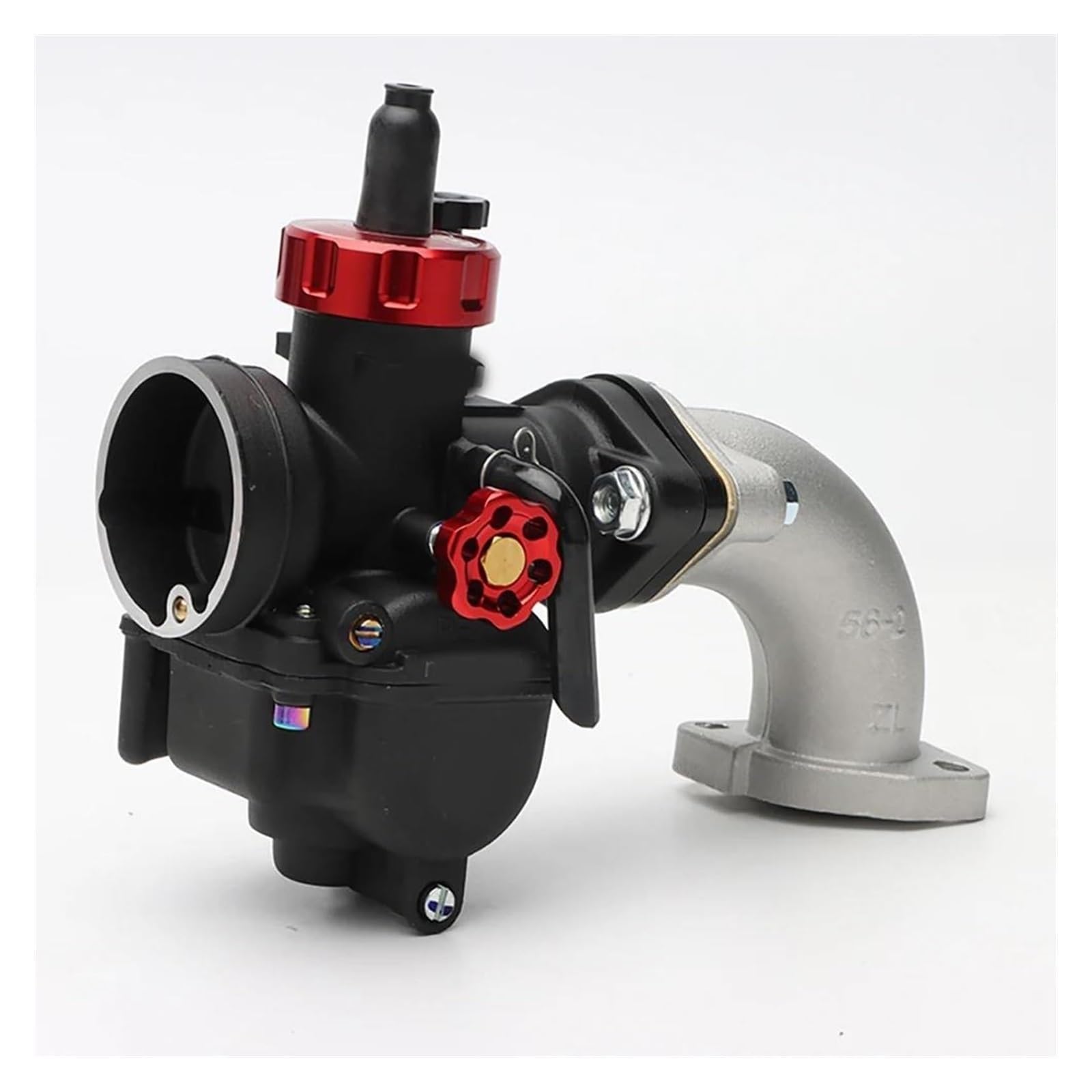 2T 4T Kit De Carburador para Motocicleta con Brida PE Y Tubo Entrada Curva Juego Codos Aire Frío Inyectores Carburador Repuesto Moto(22mm Black Kit)