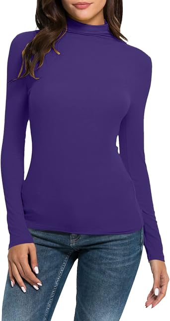 Casual Short Sleeve Tops Women Women Casual Solid Long Sleeve Mock Turtleneck Blouse Tops Slim Fit Stretchy