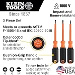 Klein Tools 85073INS Insulated Screwdriver Set, Features 1000V Phillips, Slotted and Square Tips, Cushion Grip Handles, 3-Piece