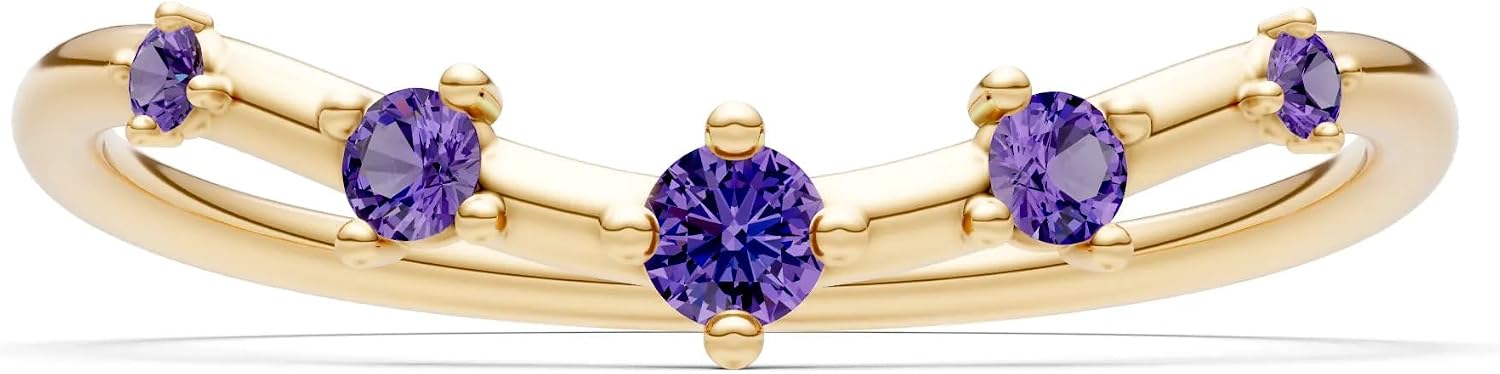 PEORA Round Cut Amethyst Stackable Band Available in Solid 10K, 14K or 18K Ring – White, Yellow or Rose Gold
