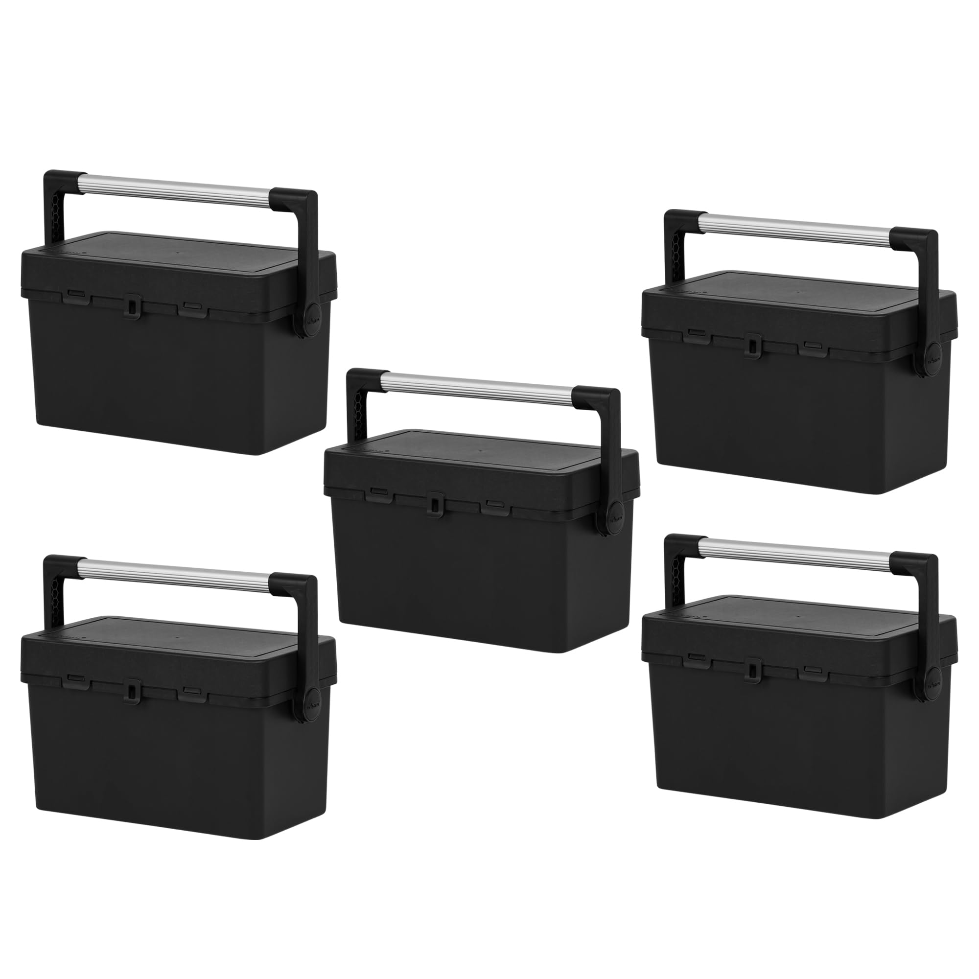 JMS we create smile 46 CM Black Tool Box Organising Box Plastic Tool Box Long Aluminium Handle and Removable Storage Tray Multipurpose Utility box Tools Storage Boxes For Home Garage DIY (Set of 5)