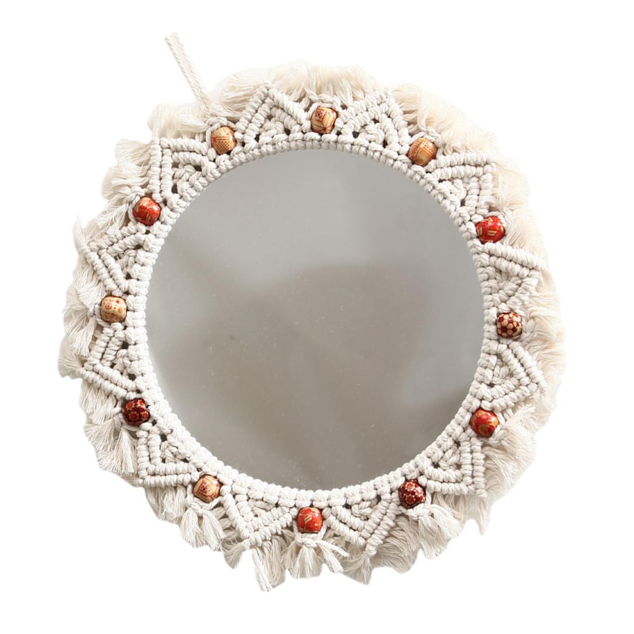Veemoon Specchio da Parete in Macramè Decorativo Beige in Cotone Design Arazzo Fatto a Mano, per Ufficio e Soggiorno, Aggiunge Profondità Verticale e Stile Creativo