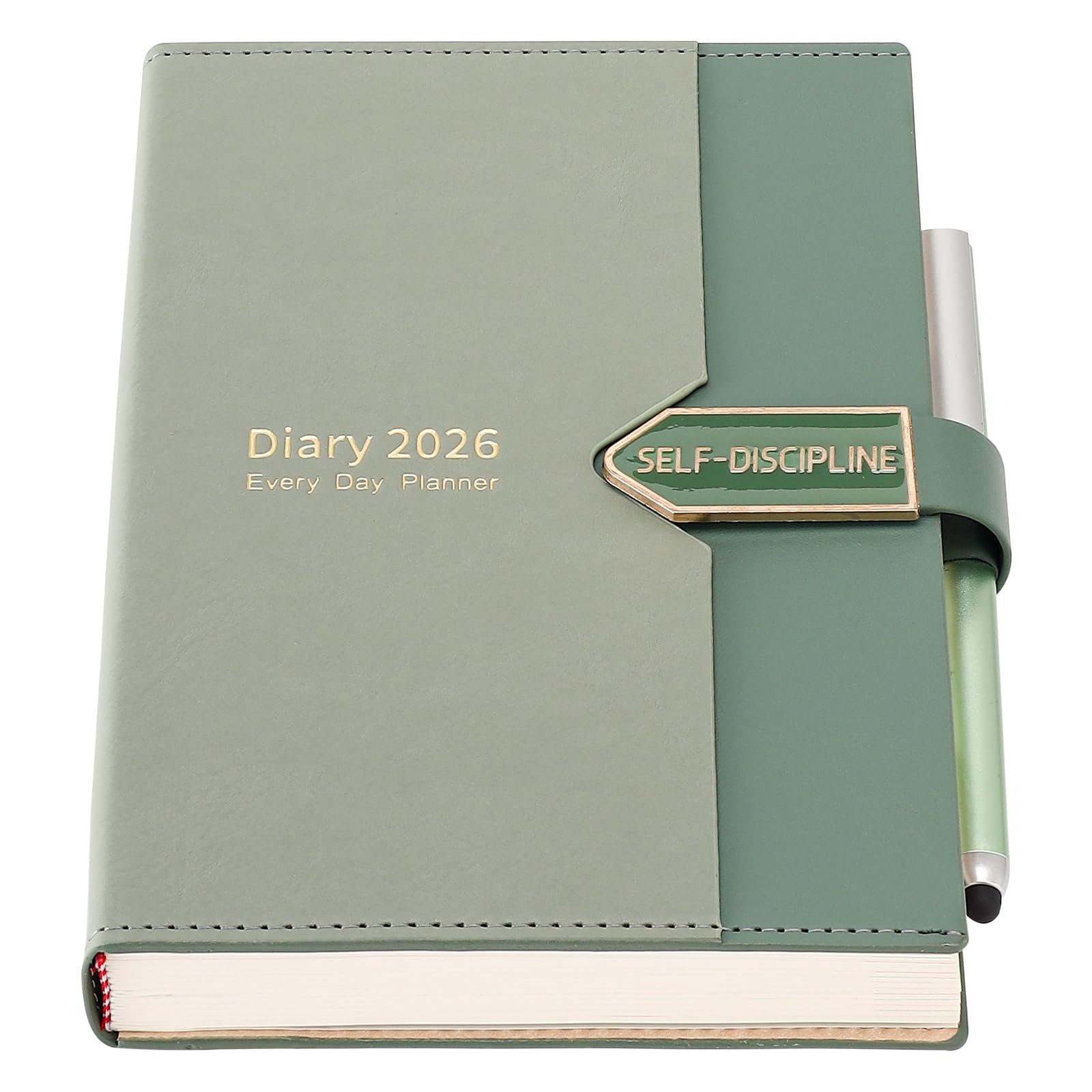 Mljtoyo A5-Tagesplaner 2026, Tag pro Seite, Produktivitätstagebuch, Januar bis Dezember (Hellgrün, A5)