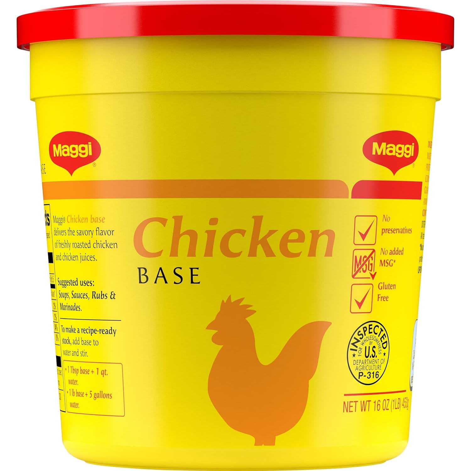 Chicken Base by Maggi, Stock and Bouillon, Gluten Free, No MSG, Bulk 1 lb. Container (Pack of 1)
