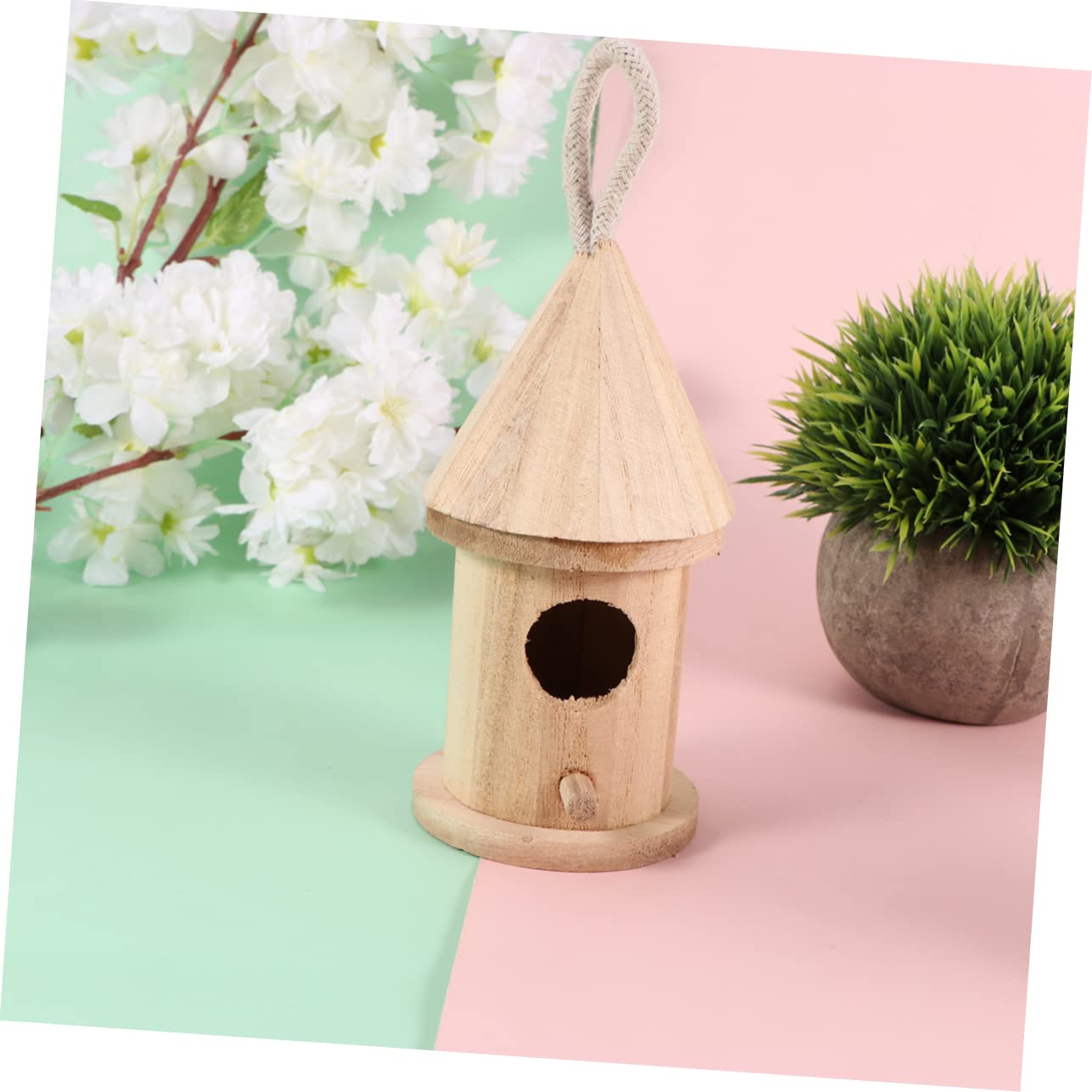 Sewroro 6 Stück Teiliges Diy Holz Vogelhaus Bastelset mit Dickem Seil Stabiler Standfläche zum Bemalen und Dekorieren Pädagogisches Kreativspielzeug für Holz Nistkasten für Zuhause und