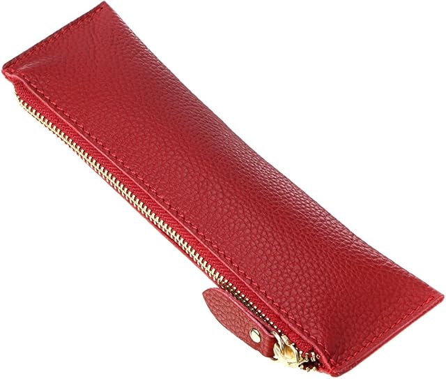 BTSKY Vintage Soft Genuine Leather Pencil Pen Case Pouch Retro Stationery Bag Holder Organizer Storage for Students Businessmen and Artists (Red)