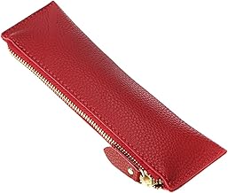 BTSKY Vintage Soft Genuine Leather Pencil Pen Case Pouch Retro Stationery Bag Holder Organizer Storage for Students Businessmen and Artists (Red)