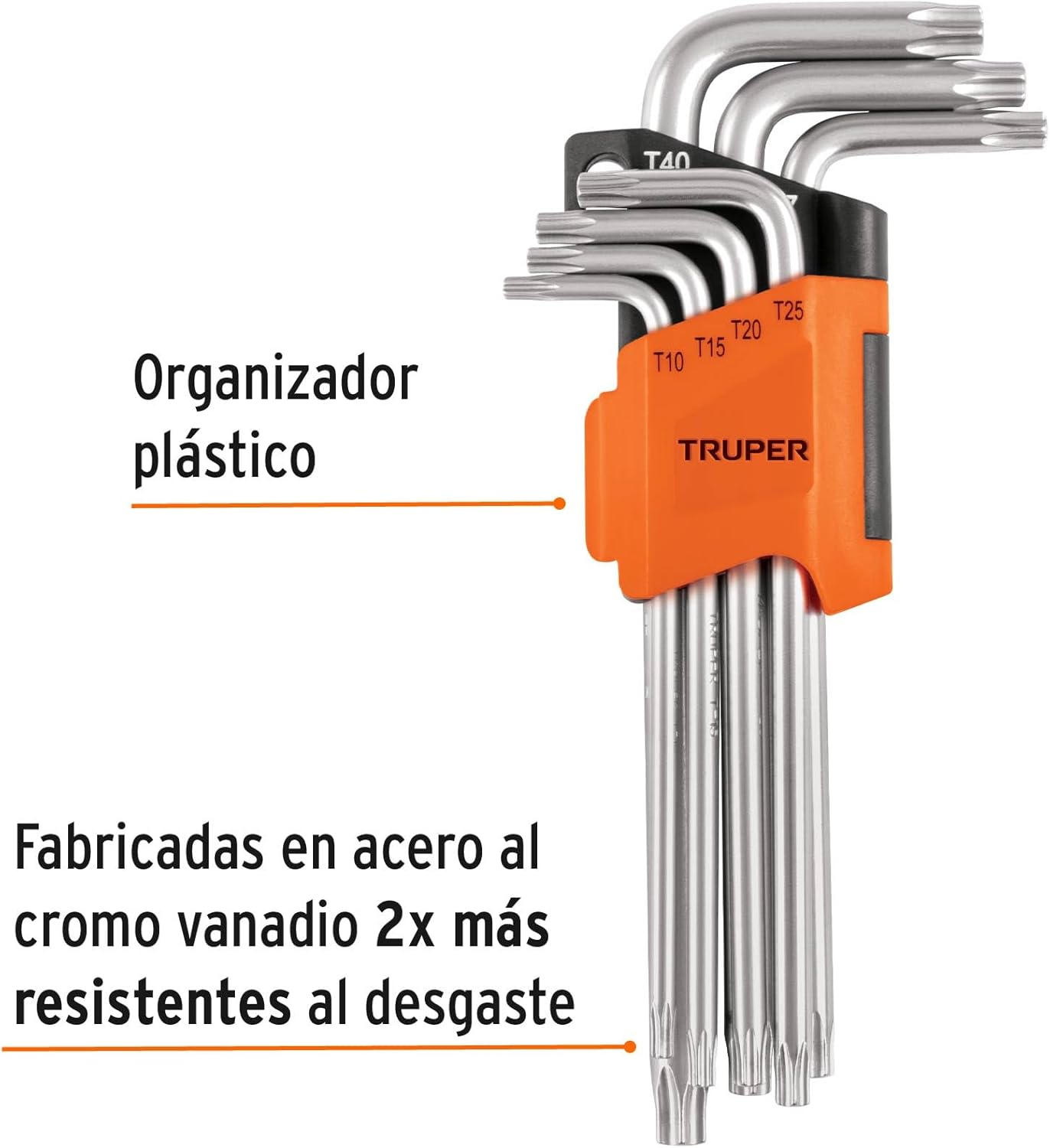 TRUPER TORX-7L 7-Pc Long-Arm Torx Key Set, Plastic Holder