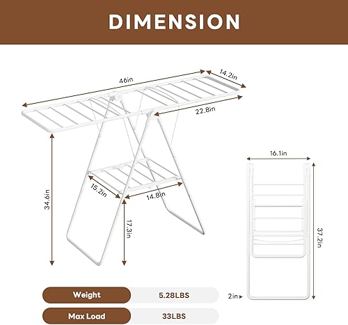 Miniatura 7 de Escurridor de ropa plegable, estante de secado portátil para ropa, estantes de lavandería para secar ropa, ahorro de espacio para interiores y