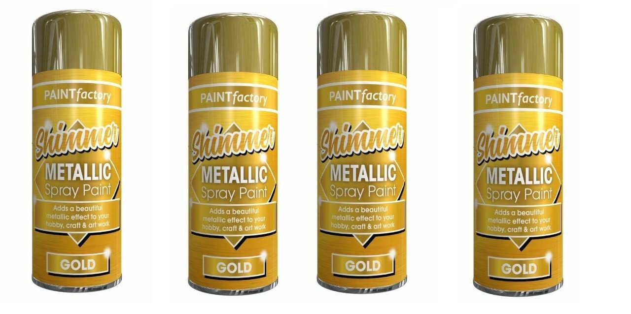 SDMAX 4 x Metallic Gold Spray Paint 200 ML Multipurpose Use Spray For Metal, Wooden Furniture, Interior And Exterior Decoration, Long-Lasting, Shimmering Finish