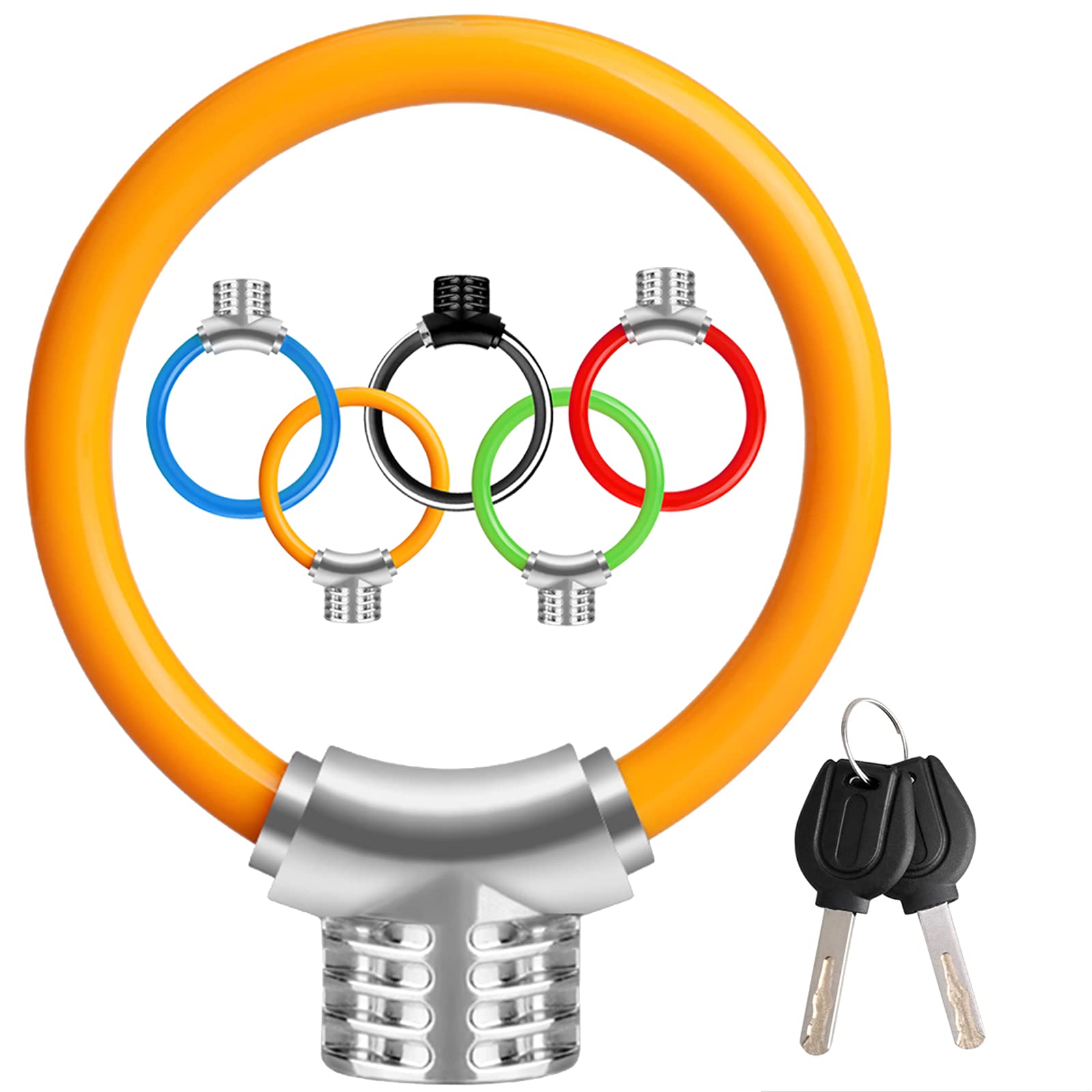 Bicycle Lock,Small Portable Ring Safety Anti-Theft Tamper Proof Shear Resistance Thickened Steel Cable Alloy,Apply to Mountain Bike Road Cycling Touring Foldable Bicycle(Orange)