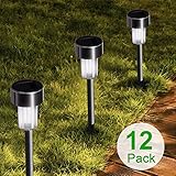 Stripsun LED Solar Garden Lights, [12 Pack] Stainless Steel Outdoor Solar Landscape Lights / Pathway Lights for Lawn, Yard, and Driveway