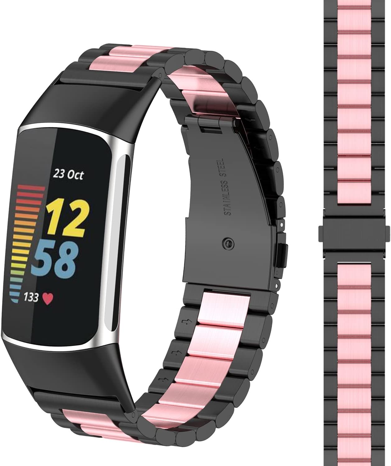 Metal Band Compatible with Fitbit Charge 6/Charge 5 Stainless Steel Metal Watch Band Strap Bracelet Replacement Wristband Accessories for Charge 6/Charge 5
