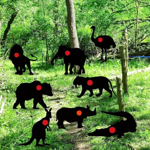 8 Animal Waterproof Targets, 12 * 16 inches, Different Black Animal Targets for Backyard, Field and Range use. Comes with Fiberglass mounting Posts.