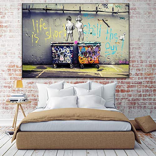 Toile peinture Banksy grand format 90x133cm tableau graffiti abstrait décoration murale