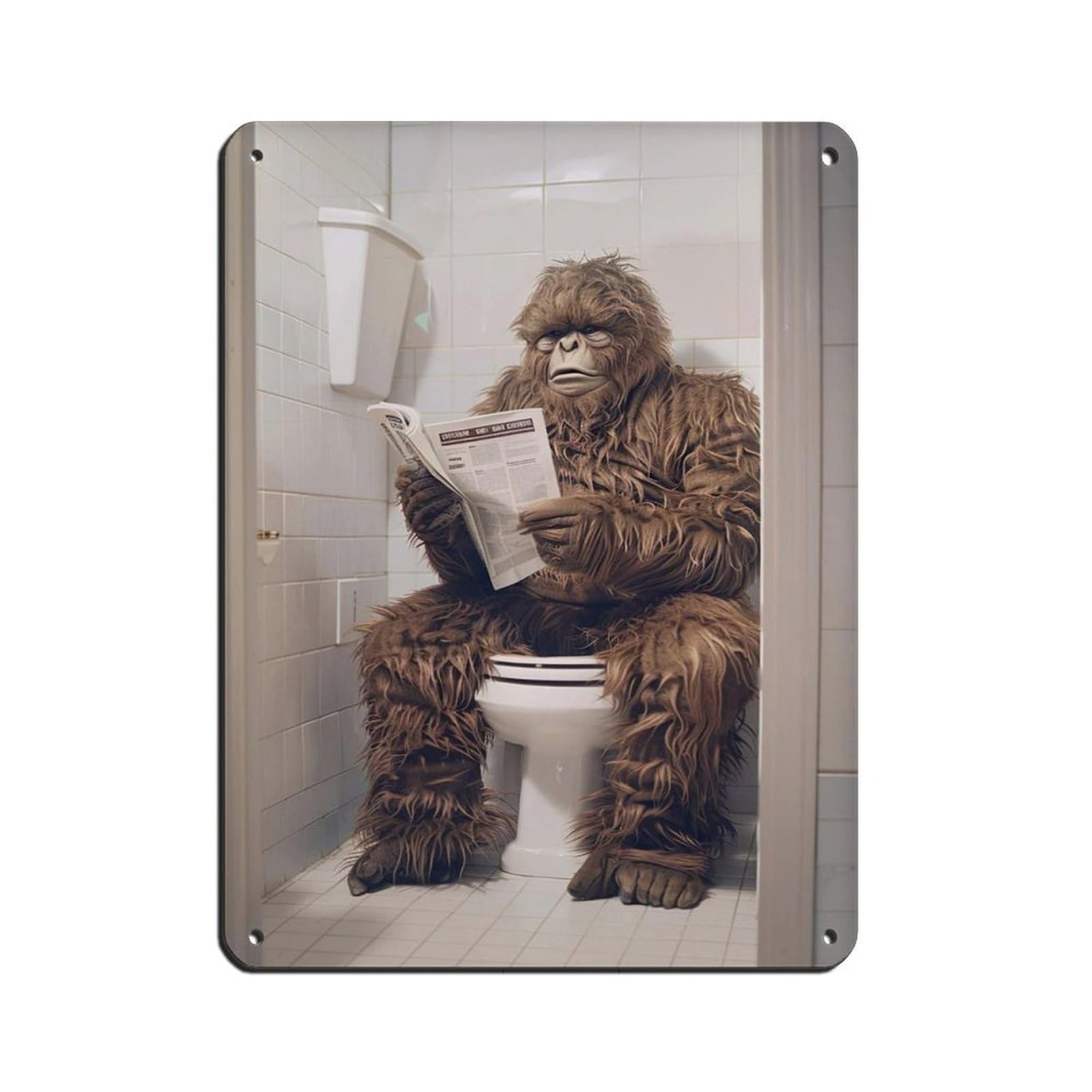 Sasquatch Sitting on The Toilet Reading A Newspaper (6) Tin Sign Vintage Metal Pub Club Cafe Bar Home Wall Art Decoration Poster Retro 12x16inch(30x40cm)