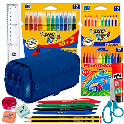 Estuche Escolar Pack material escolar kawaii Estuches Grandes - Estuches Escolares Utiles Escolares Papeleria Escolar Materiales Escolares Estuches 3 Cremalleras Pinturas para Niño y Niña