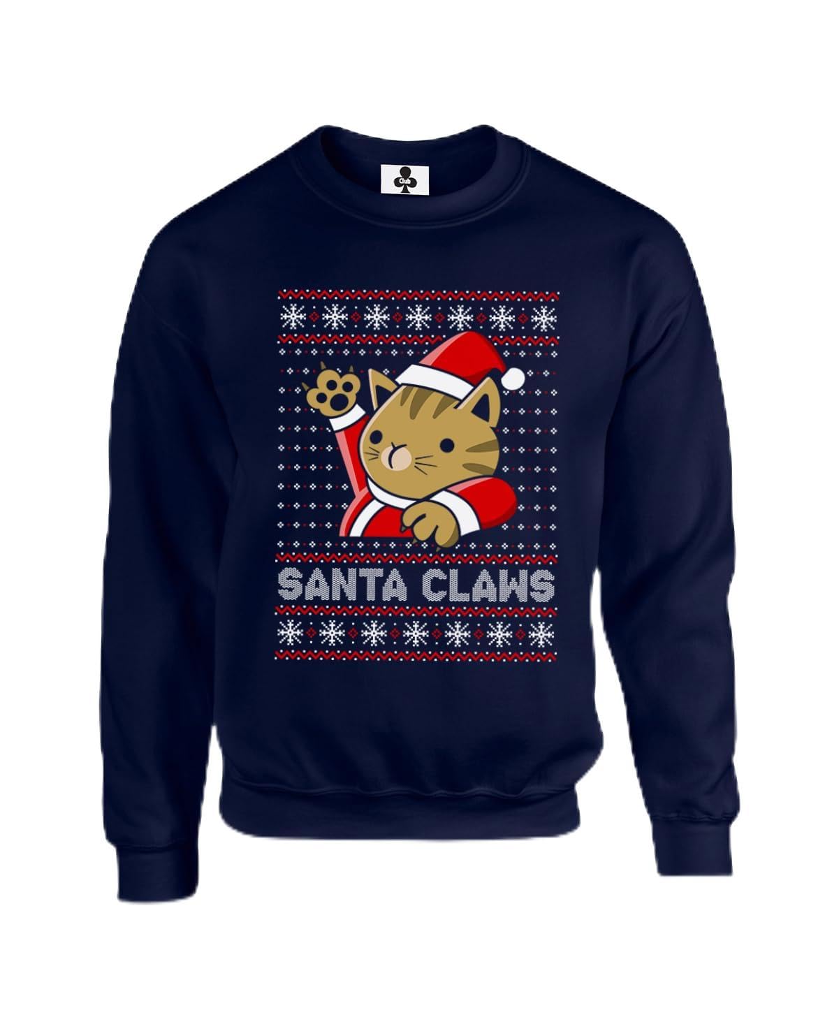 New Spirit Original Unisex Navy Classic Ugly Design Cat Santa Claws, Novelty Silly Weird Fun Christmas Xmas Festive Funny Adults Sweatshirt Jumper