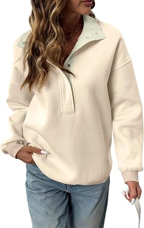 BLENCOT Women Mock Neck Sweatshirt Oversized Long Sleeve Henley Shirts