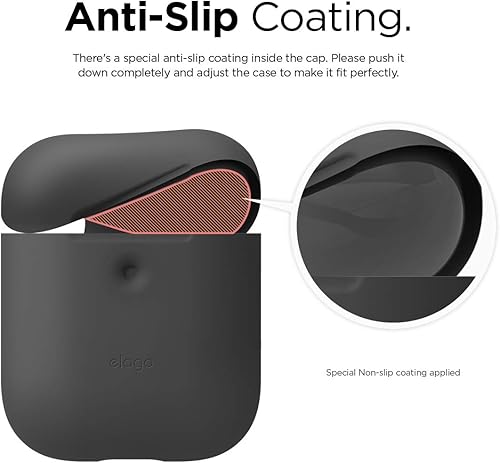 Miniatura 4 de elago Funda protectora de silicona compatible con Apple AirPods 2 funda de carga inalámbrica, LED frontal visible, revestimiento antideslizante en