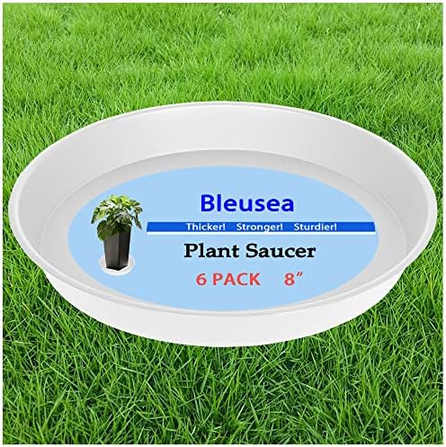 Bleusea Plant Saucer Tray 7 8 Inch, Thick Sturdy Durable Plastic Flower Planter Saucers and Plant Plate Water Catcher for Ceramic Pots Planter Indoors Outdoors Creamy White (8 inch 6 Pack)