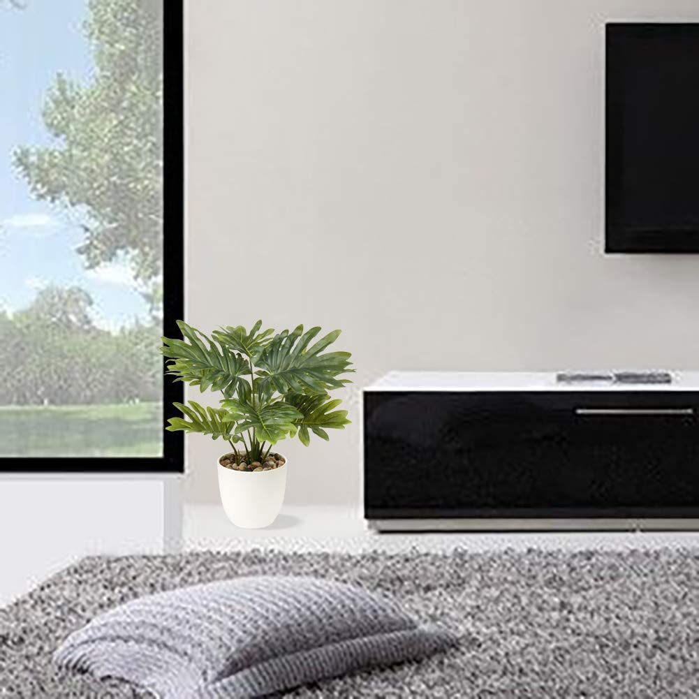 Planta Monstera artificial de 18 pulgadas de alto para decoración del hogar, vegetación sintética en maceta interior en maceta blanca para decoración de baño y cocina 6