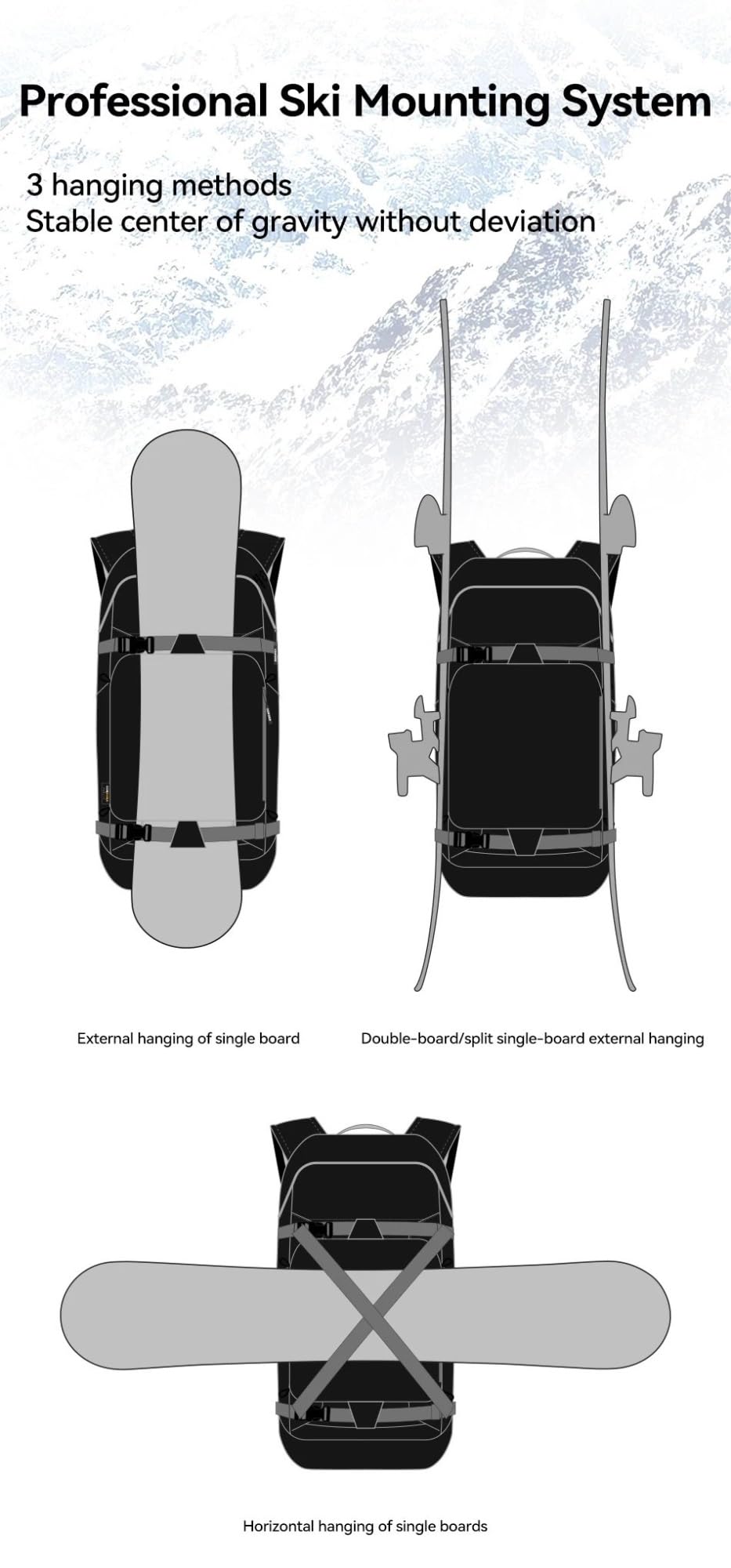 Mochila de esquí Multifuncional de Gran Capacidad, Bolsa para Tabla Deportiva, separación de Humedad y seco, Snowboard, Camping y Nieve.