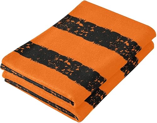 Miniatura 3 de ALAZA Juego de 2 toallas de baño de mano con patrón de Halloween a rayas negras y naranjas, toallas de baño de algodón suaves y absorbentes, toallas